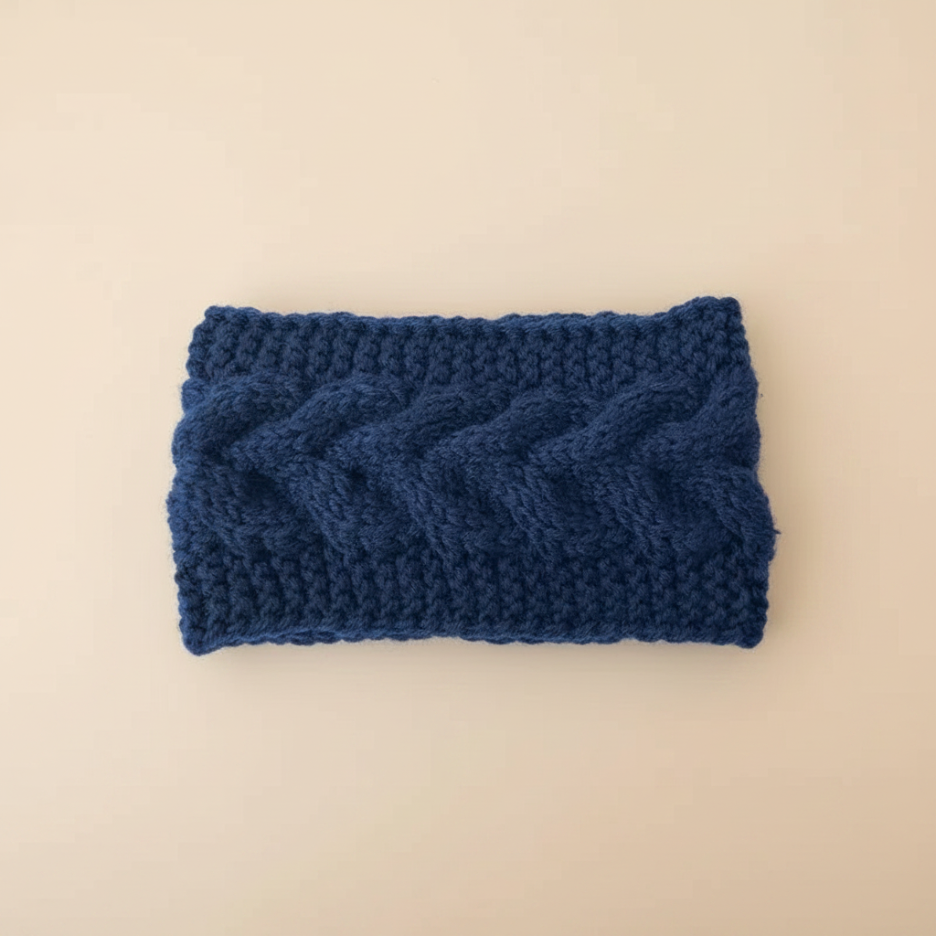 Bandeau Tressé Femme Laine Bleu Marine — Packshot fond beige — Les Jolies Têtes