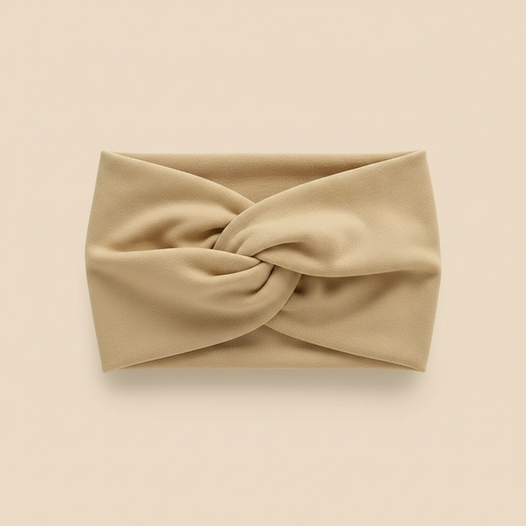 Bandeau Turban Femme Tissu Crème Sableuse — Packshot fond beige — Les Jolies Têtes