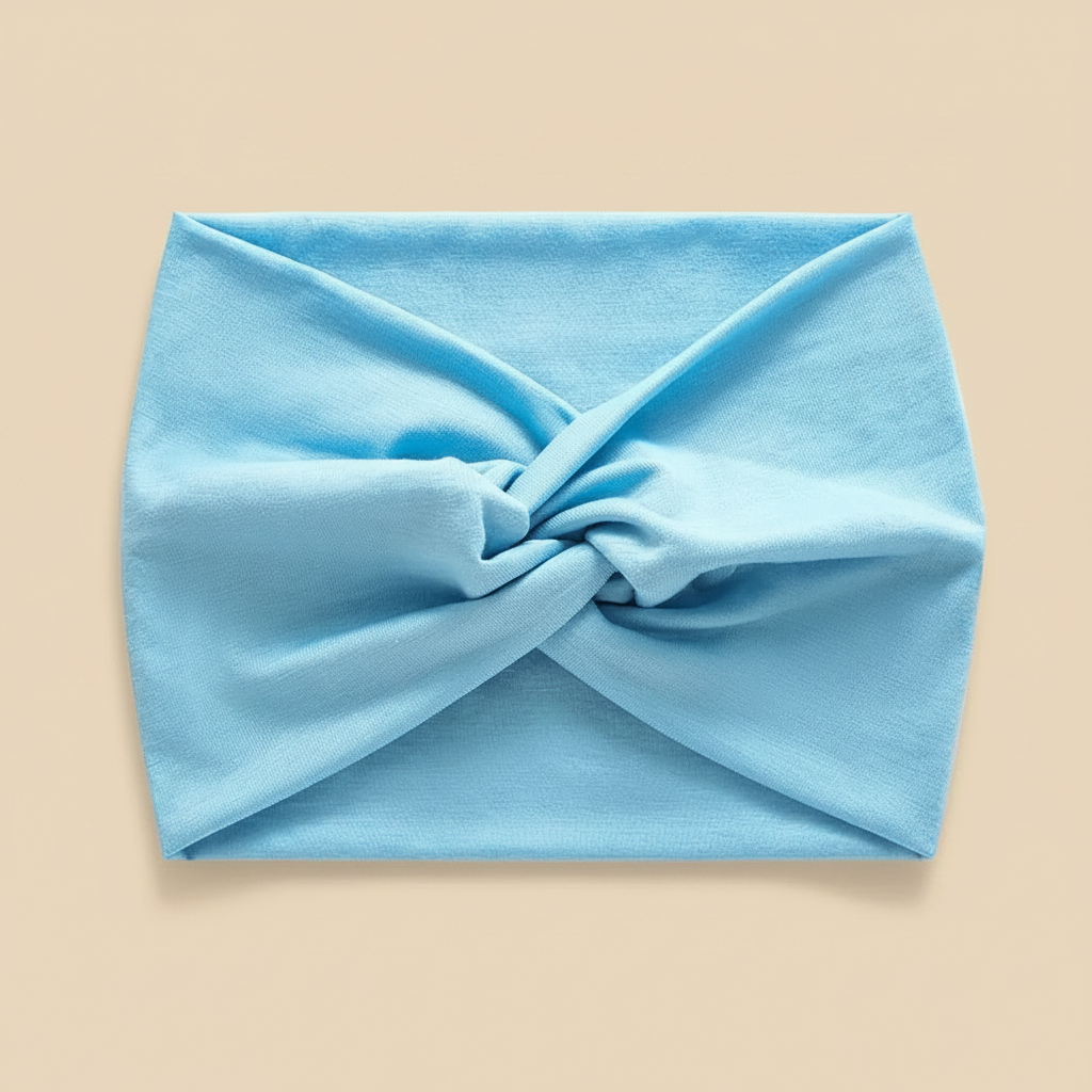 Bandeau Turban Femme Tissu Bleu Ciel — Packshot fond beige — Les Jolies Têtes