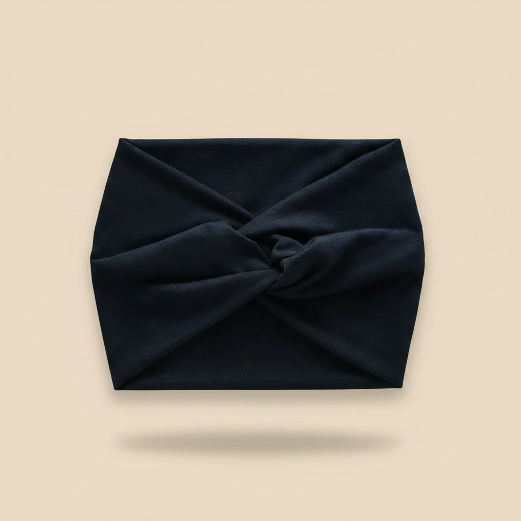 Bandeau Turban Femme Tissu Bleu Marine — Packshot fond beige — Les Jolies Têtes