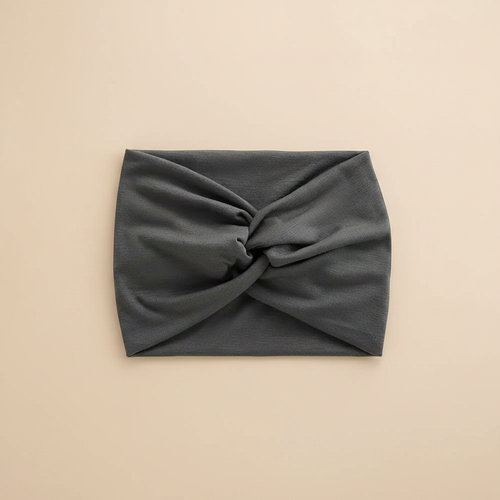 Bandeau Turban Femme Tissu Extensible Gris Anthracite — Packshot fond beige — Les Jolies Têtes