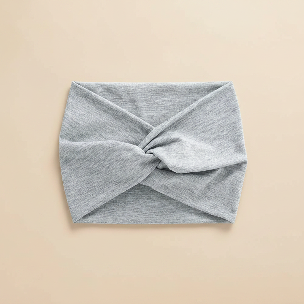 Bandeau Turban Femme Tissu Extensible Gris Cendré Clair — Packshot fond beige — Les Jolies Têtes