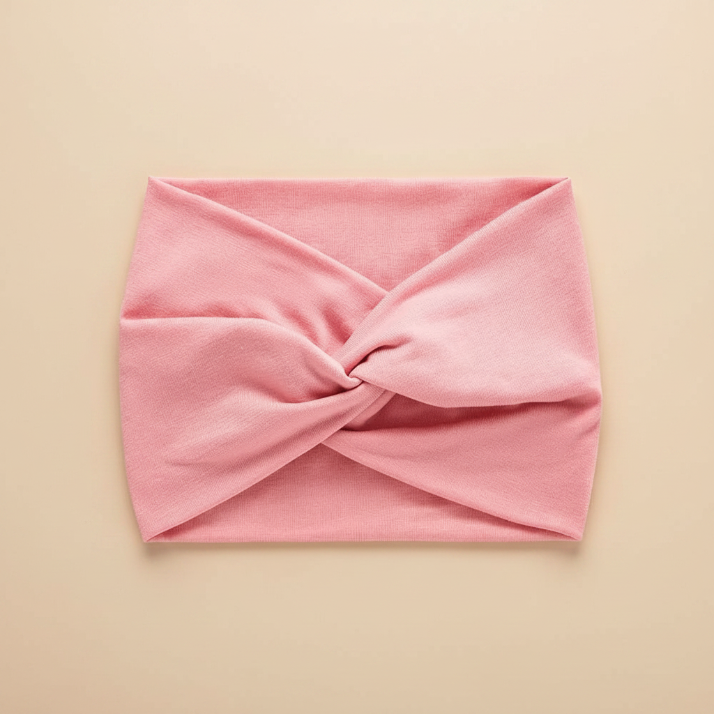 Bandeau Turban Femme Tissu Extensible Rose Poudré — Packshot fond beige — Les Jolies Têtes