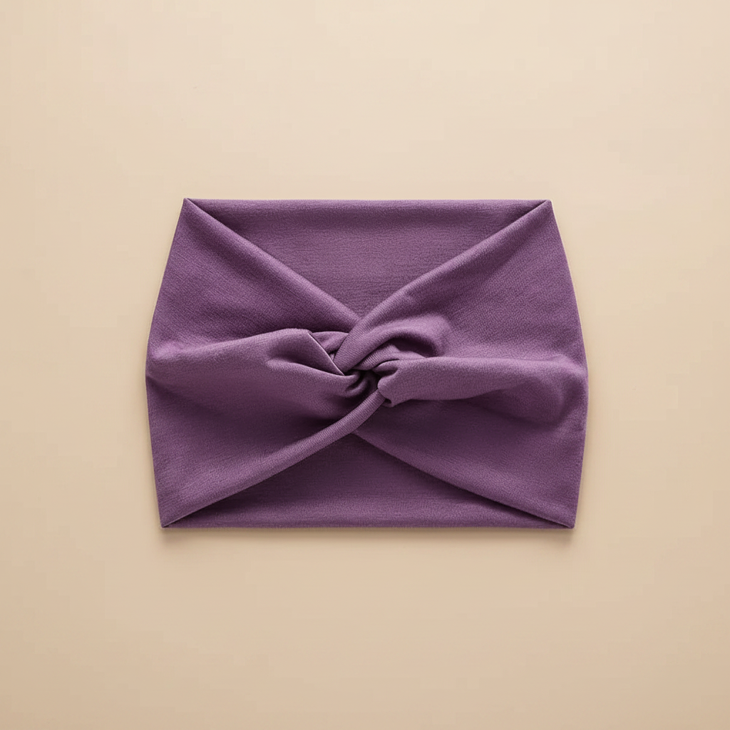 Bandeau Turban Femme Tissu Extensible Violet Lavande — Packshot fond beige — Les Jolies Têtes