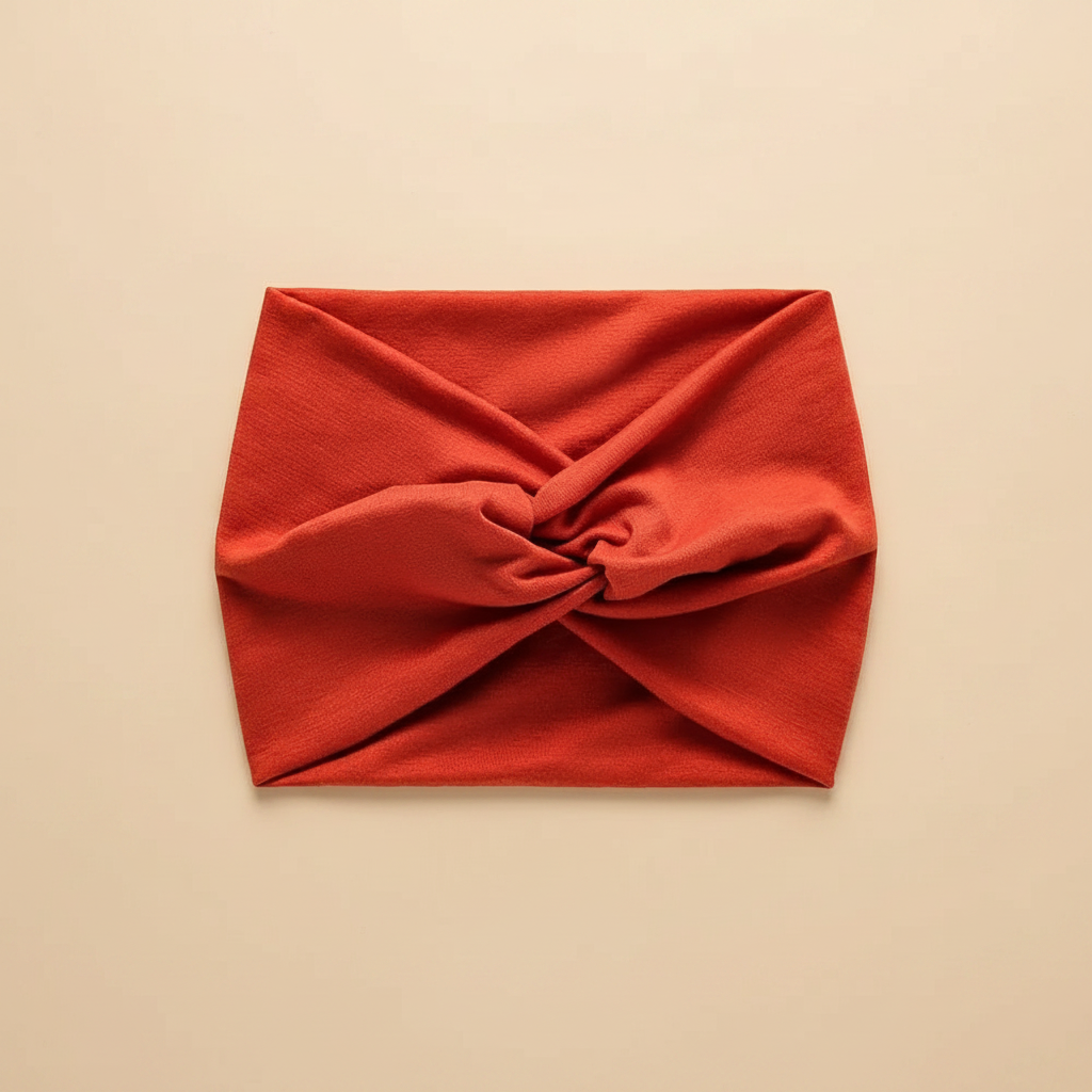 Bandeau Turban Femme Tissu Rouge Brique — Packshot fond beige — Les Jolies Têtes