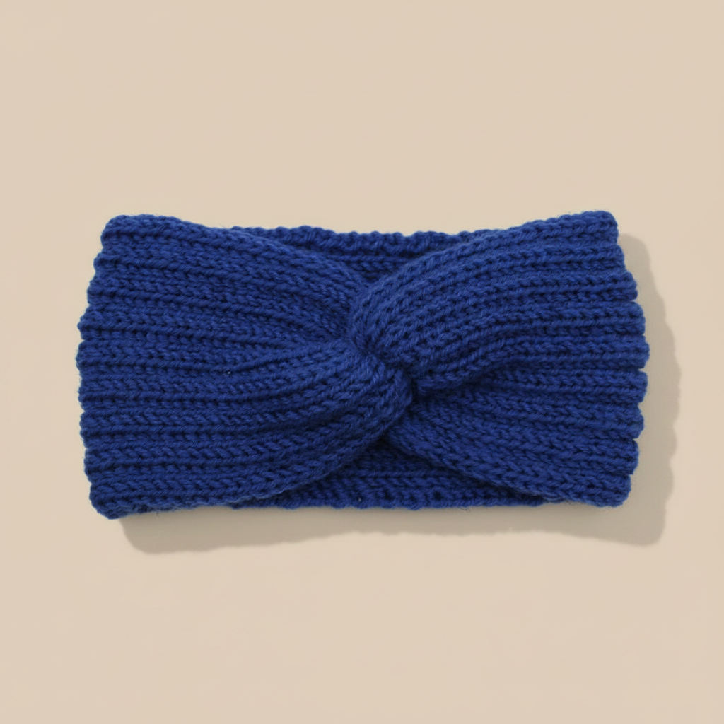 Bandeau Twist Femme Laine Bleu Roi — Packshot fond beige — Les Jolies Têtes