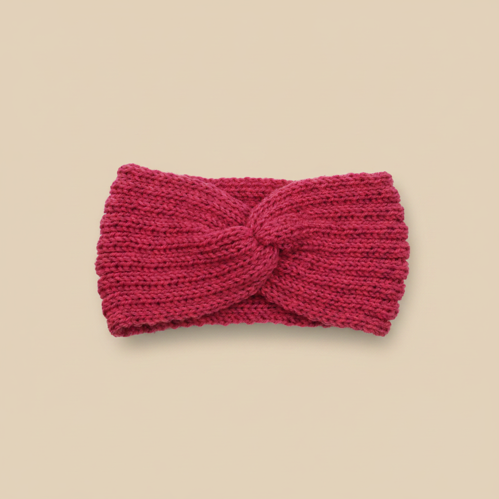 Bandeau Twist Femme Laine Rose Fuchsia — Packshot fond beige — Les Jolies Têtes