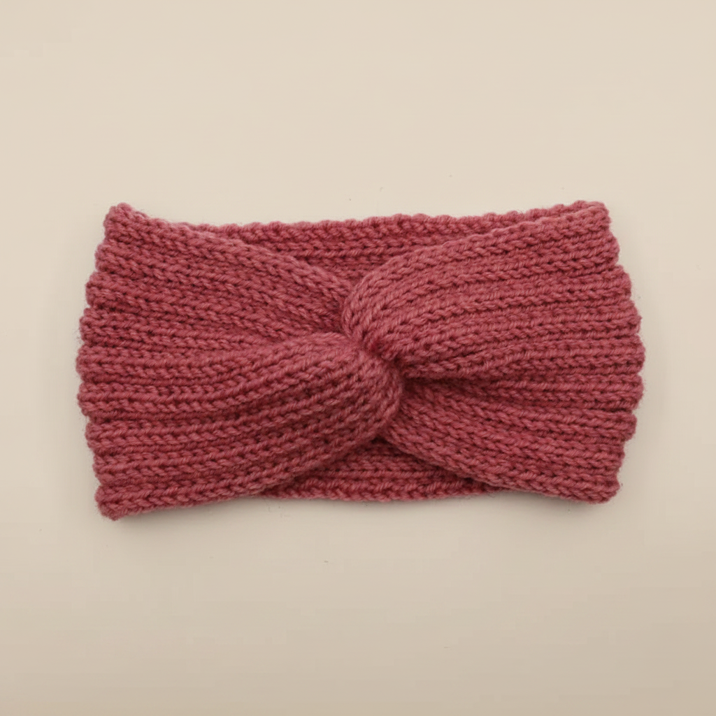 Bandeau Twist Femme Laine Vieux Rose — Packshot fond beige — Les Jolies Têtes