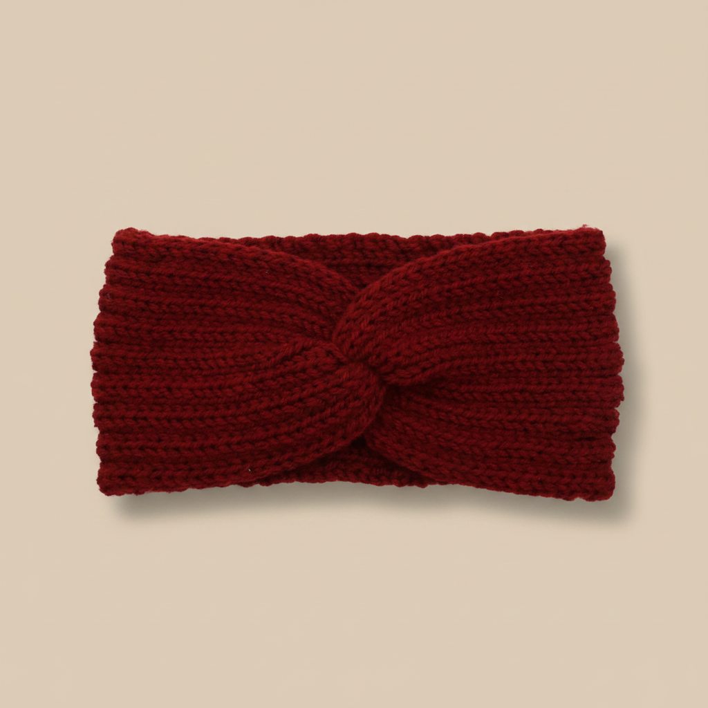 Bandeau Twist Femme Laine Rouge Bordeaux — Packshot fond beige — Les Jolies Têtes