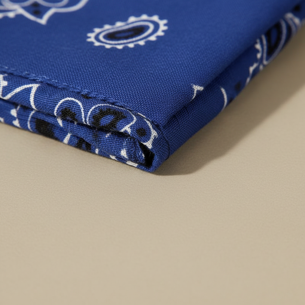 Bandeau Cheveux Bandana Femme Tissu Bleu Marine Blanc — Détail matière
