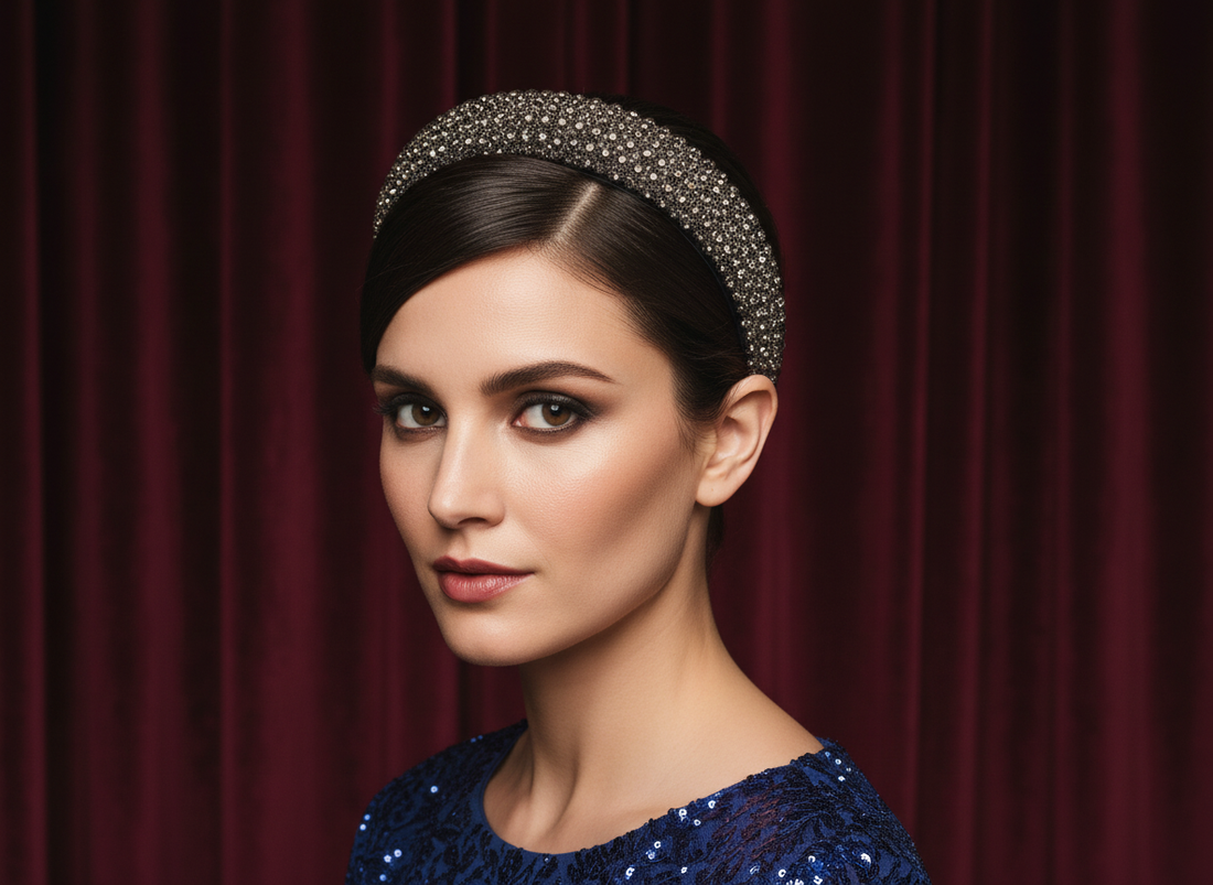 Serre-tête Éclat Couture Femme Strass Graphite — Modèle — éditorial — Les Jolies Têtes