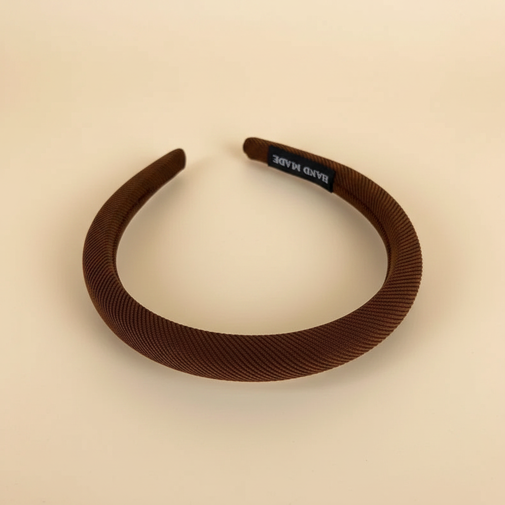 Serre-Tête Fin Femme Tissu Texturé Marron — Packshot fond beige — Les Jolies Têtes