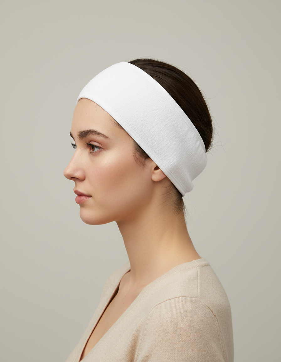 Bandeau Cheveux Uni Femme Microfibre Blanc — porté de profil