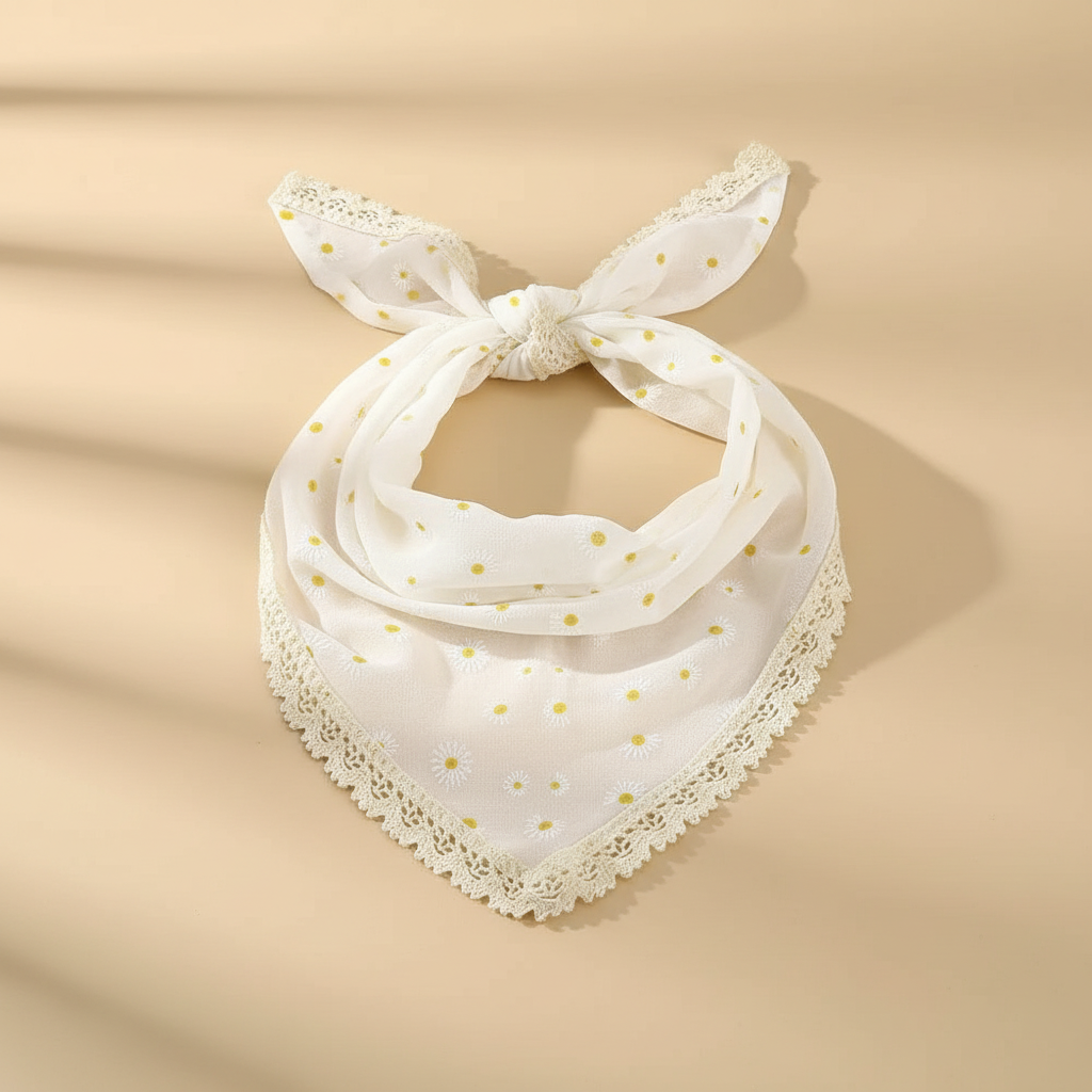 Bandeau Femme Tissu Dentelle Blanc Pollen — Packshot fond beige — Les Jolies Têtes