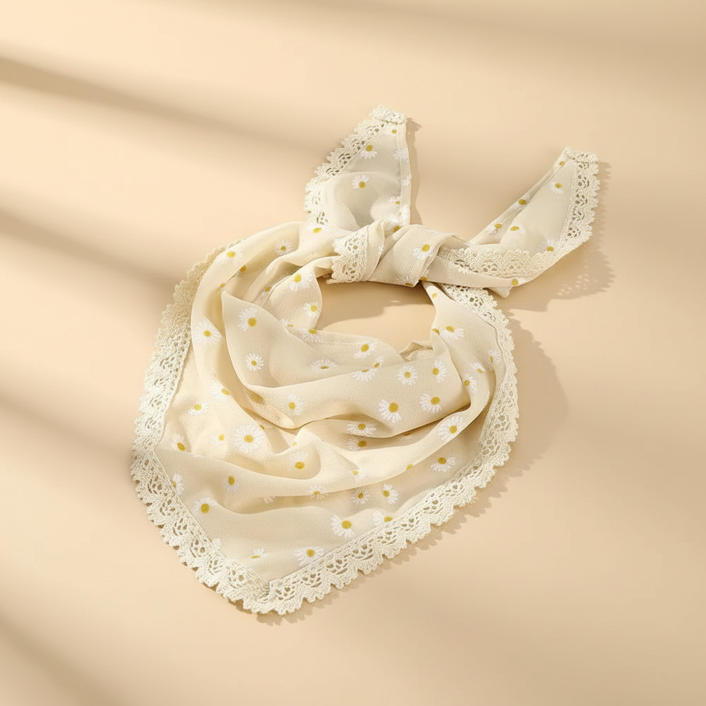 Bandeau Femme Tissu Dentelle Crème Marguerite — Packshot fond beige — Les Jolies Têtes