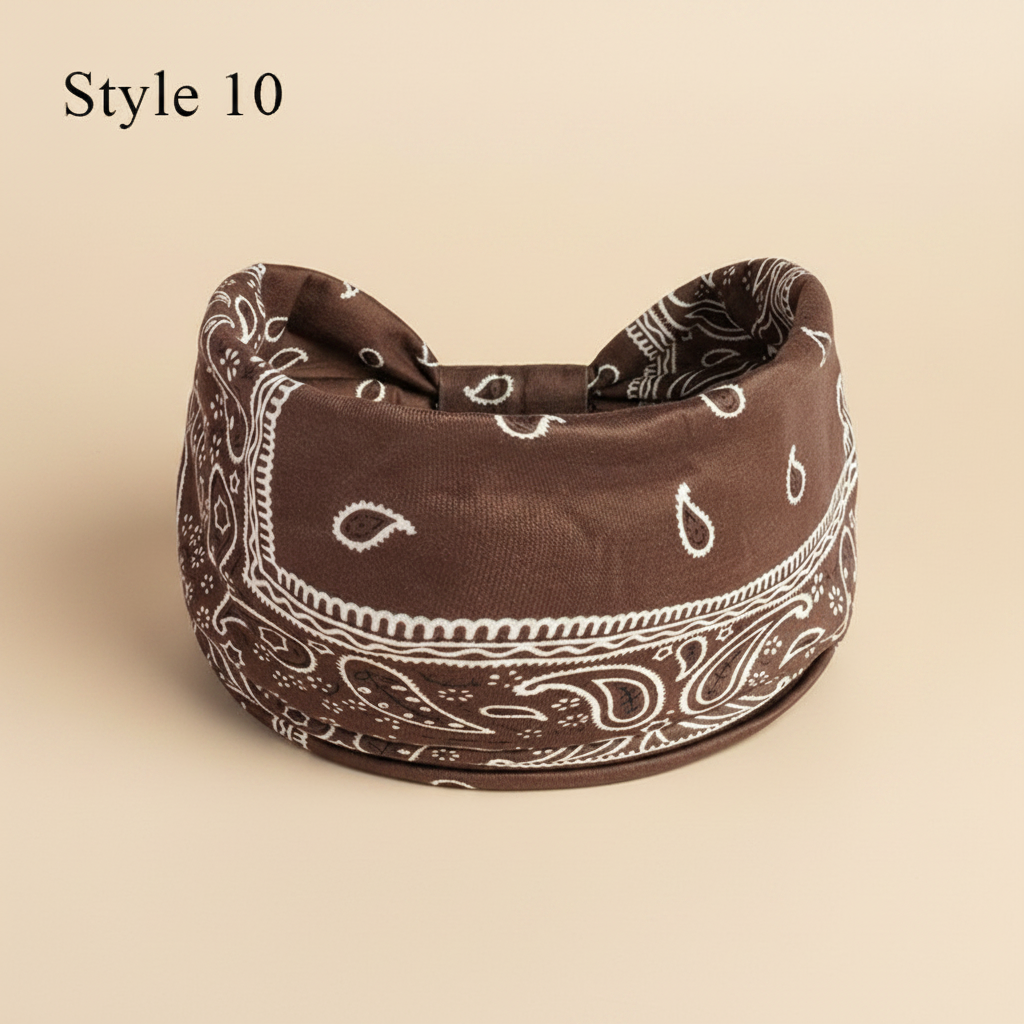 Bandeau Cheveux Bandana Femme Tissu Marron et Blanc — Packshot fond beige — Les Jolies Têtes