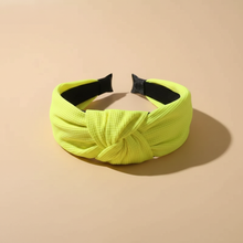 Serre Tête Nœud Femme Tissu Jaune Fluo — Packshot fond beige — Les Jolies Têtes