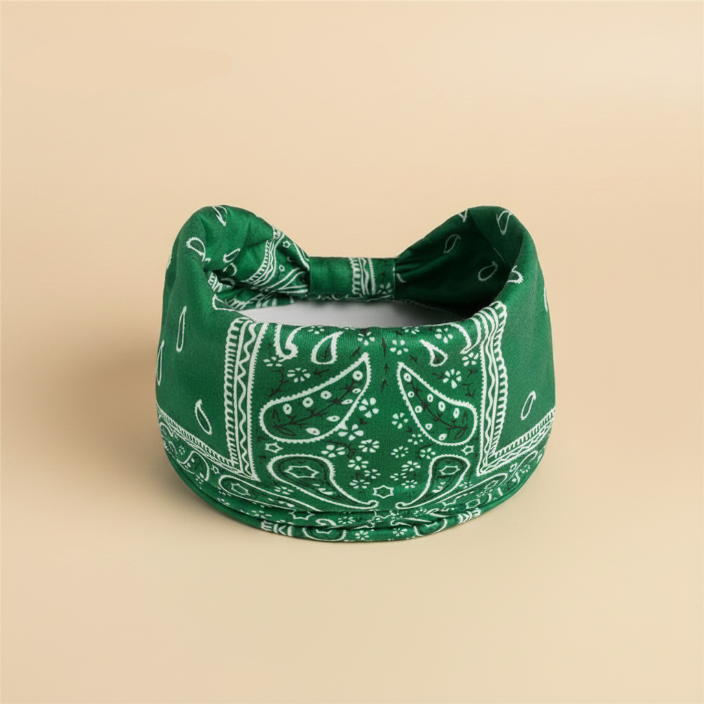 Bandeau Cheveux Bandana Femme Tissu Vert et Blanc — Packshot fond beige — Les Jolies Têtes