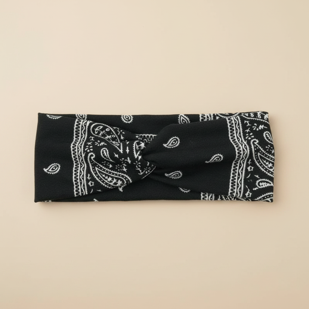 Bandeau Cheveux Bandana Torsadé Femme Tissu Noir — Packshot fond beige — Les Jolies Têtes