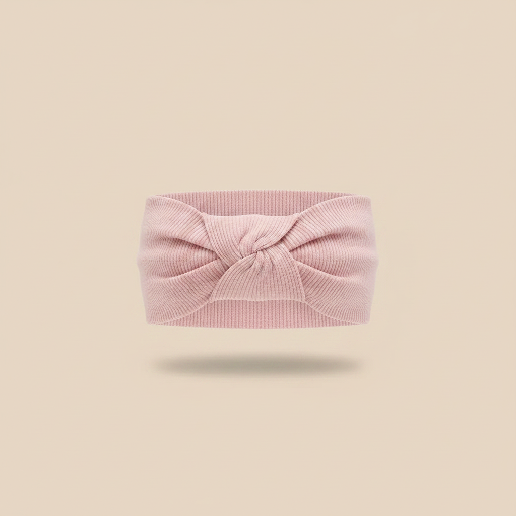 Bandeau Cheveux Femme Cannelé Rose Poudré — Packshot fond beige — Les Jolies Têtes