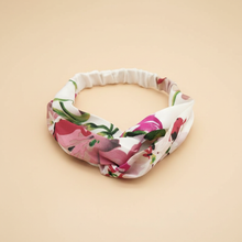 Bandeau Cheveux Fleurs Femme Tissu Blanc Rose — Packshot fond beige — Les Jolies Têtes