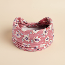 Bandeau Cheveux Fleurs Femme Tissu Rose et Blanc — Packshot fond beige — Les Jolies Têtes