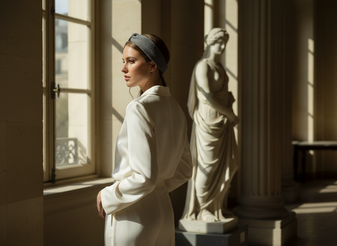 Bandeau Cheveux Femme Gris — Modèle — éditorial — Les Jolies Têtes