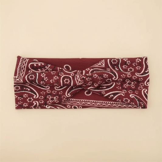 Bandeau Cheveux Bandana Torsadé Femme Tissu Bordeaux — Packshot fond beige — Les Jolies Têtes