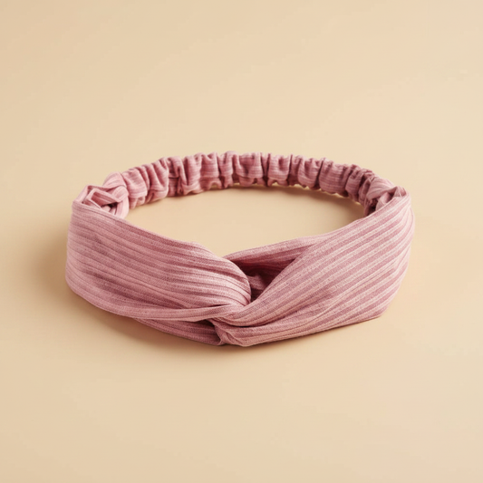 Bandeau Croisé Femme Tissu Côtelé Rose Vintage — Packshot fond beige — Les Jolies Têtes