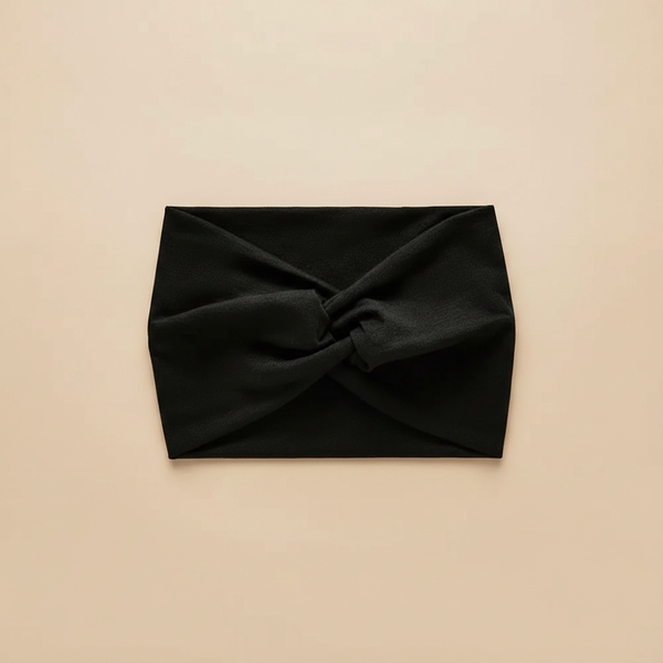 Bandeau Croisé Femme Tissu Noir — Packshot fond beige — Les Jolies Têtes