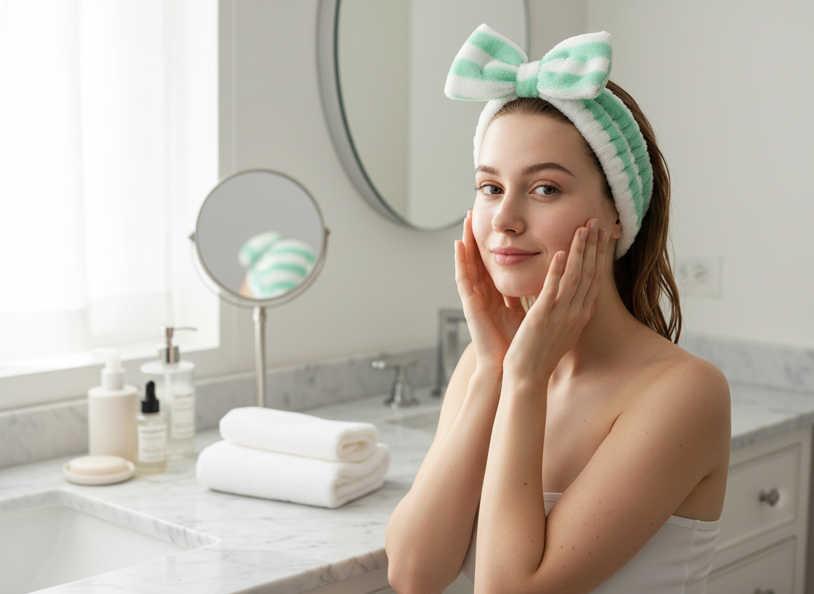 Bandeau Nœud Femme Peluche Rayé Vert Menthe et Blanc