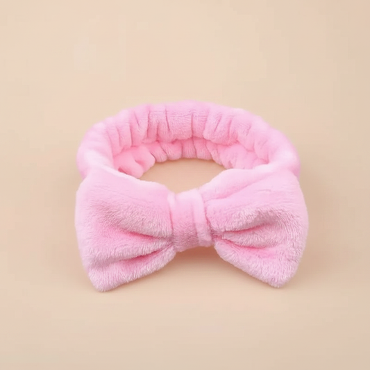 Bandeau Nœud Soin Femme Tissu Rose Poudré — Packshot fond beige — Les Jolies Têtes
