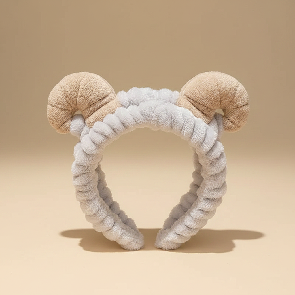 Bandeau Spa Fantaisie Femme Peluche Gris Antennes — Packshot fond beige — Les Jolies Têtes