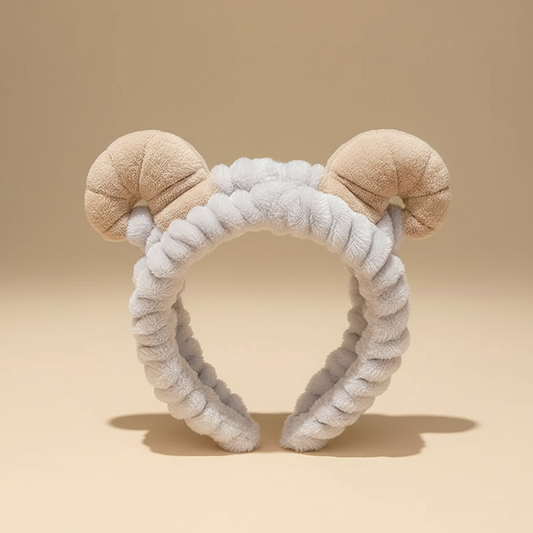 Bandeau Spa Fantaisie Femme Peluche Gris Antennes — Packshot fond beige — Les Jolies Têtes