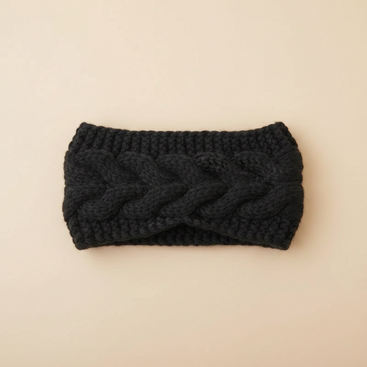 Bandeau Torsadé Femme Laine Noir — Packshot fond beige — Les Jolies Têtes