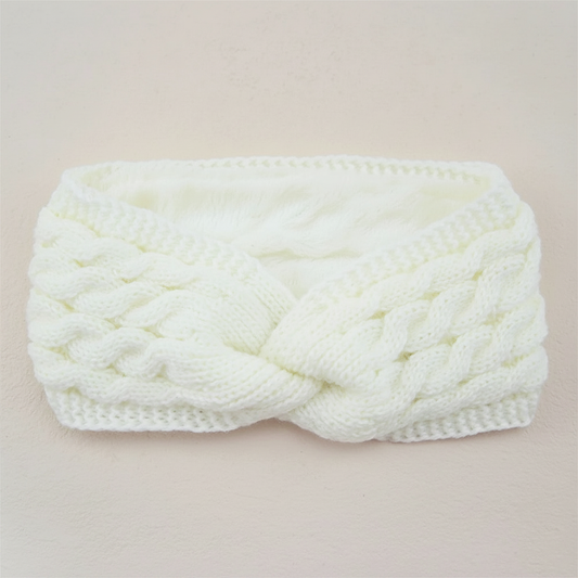 Bandeau Torsadé Femme Maille Doublure Polaire Blanc Cassé — Packshot fond beige — Les Jolies Têtes