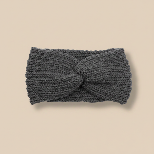 Bandeau Twist Femme Laine Gris Anthracite — Packshot fond beige — Les Jolies Têtes