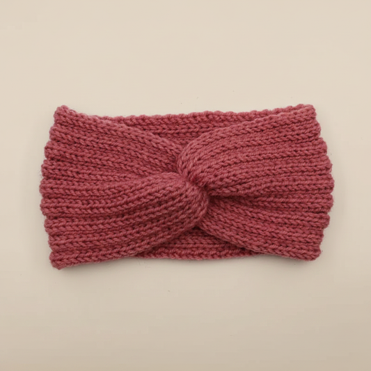 Bandeau Twist Femme Laine Vieux Rose — Packshot fond beige — Les Jolies Têtes