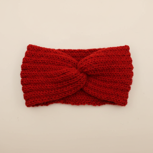 Bandeau Twist Femme Laine Rouge Coquelicot — Packshot fond beige — Les Jolies Têtes