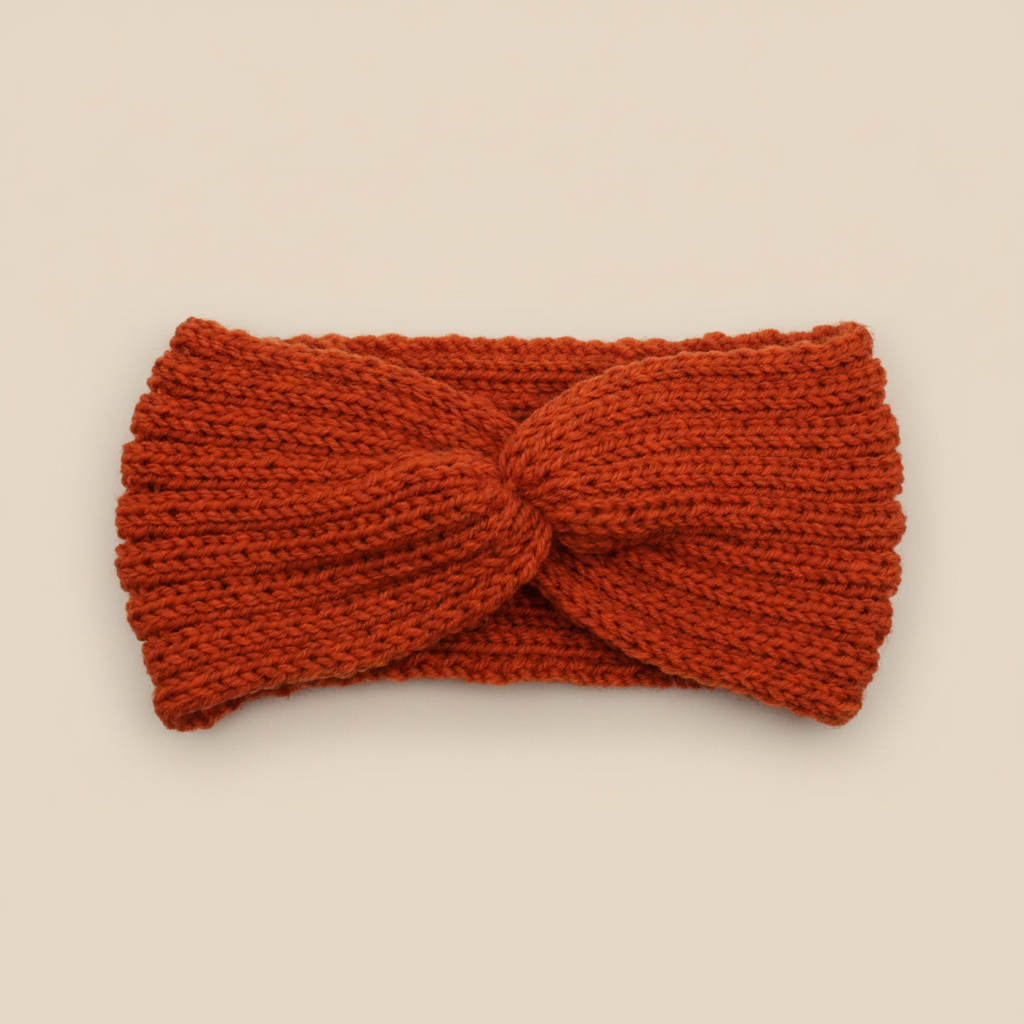 Bandeau Twist Femme Laine Terracotta — Packshot fond beige — Les Jolies Têtes