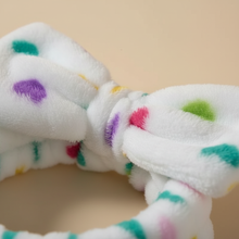 Bandeau Maquillage Nœud Femme Peluche Blanc Vert Menthe — Détail matière