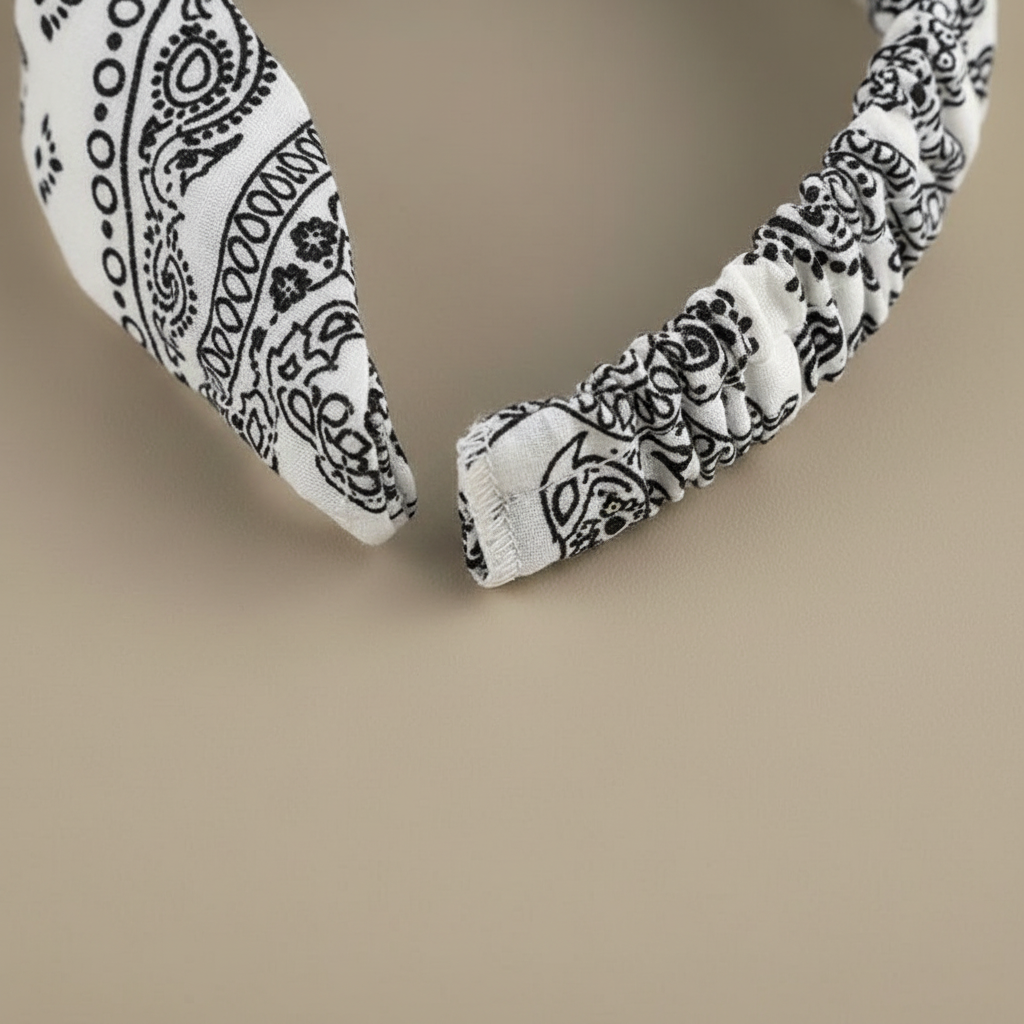 Bandeau Cheveux Bandana Femme Tissu Blanc Noir