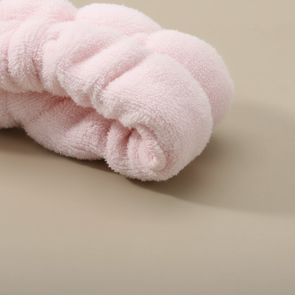 Bandeau Cheveux Matelassé Femme Éponge Rose Poudré