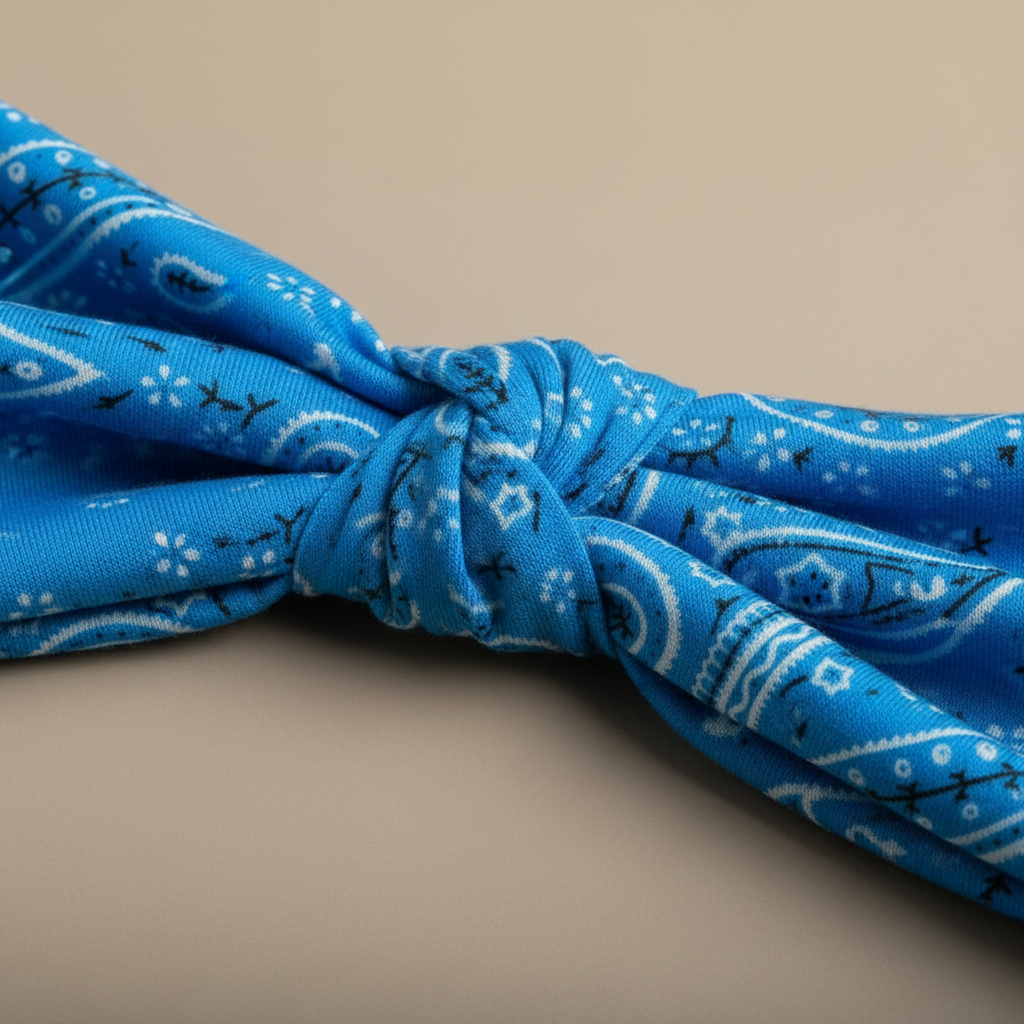 Bandeau Cheveux Bandana Femme Tissu Bleu et Blanc