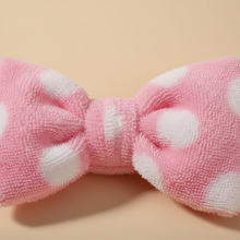 Bandeau Nœud Spa Femme Peluche Rose Clair à Pois Blanc — Détail matière