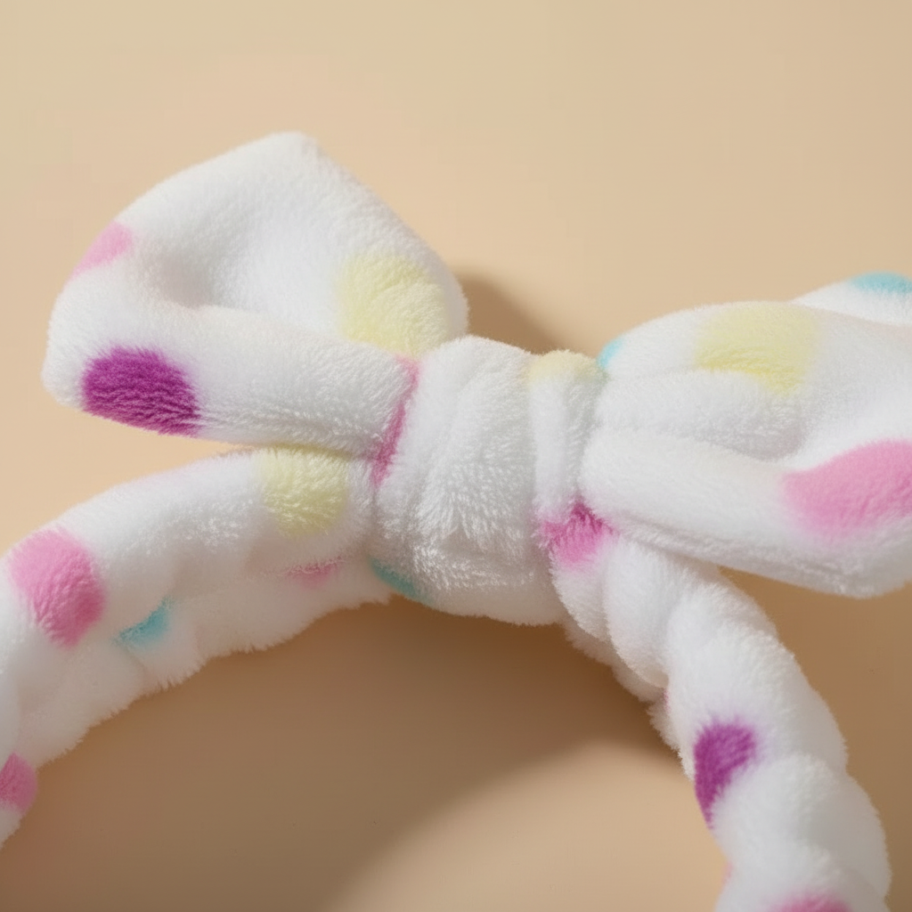 Bandeau Soin Visage Nœud Femme Peluche Multicolore Pastel