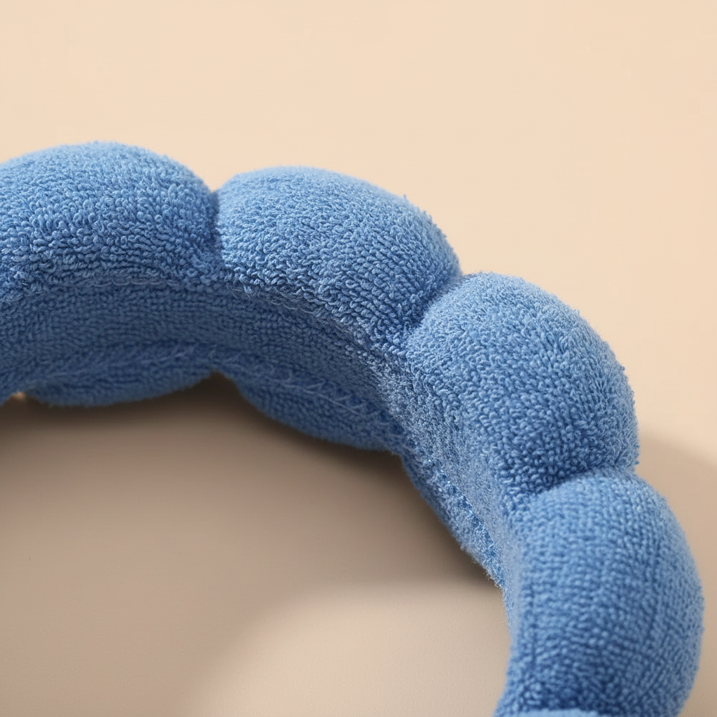 Bandeau Cheveux Matelassé Femme Éponge Bleu