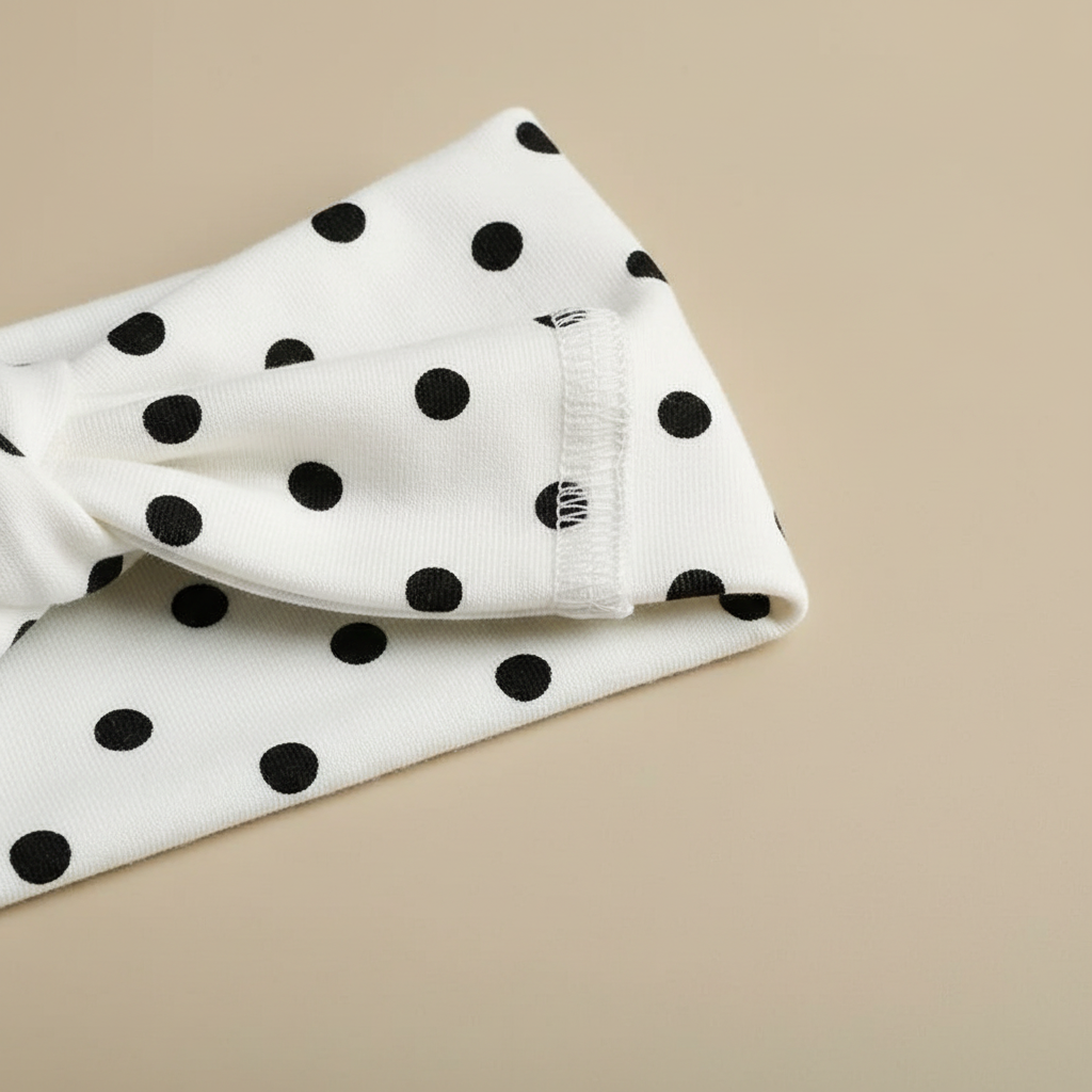 Bandeau Cheveux Pois Femme Tissu Blanc et Noir
