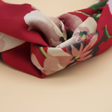Bandeau Cheveux Fleurs Femme Tissu Rouge Bordeaux Blanc — Détail matière
