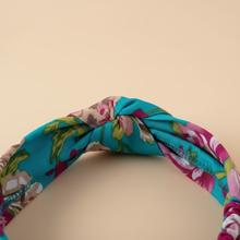 Bandeau Cheveux Croisé Femme Tissu Turquoise Fleuri Multicolore — détail matière